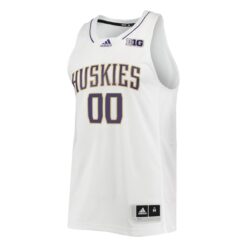 Alternative view of Custom Washington Huskies Basketball 2021/22 White Home Jersey w/ B1G Patch - All Stitched