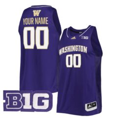Custom Washington Huskies Basketball 2021/22 Purple Away Jersey w/ B1G Patch - All Stitched