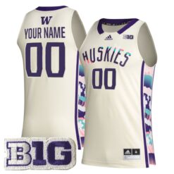 Custom Washington Huskies Basketball Khaki Honoring Black Excellence Jersey w/ B1G Patch - All Stitched