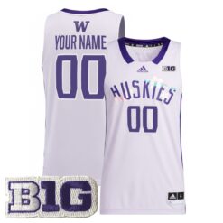 Custom Washington Huskies Basketball 2021/22 White Special Jersey w/ B1G Patch - All Stitched