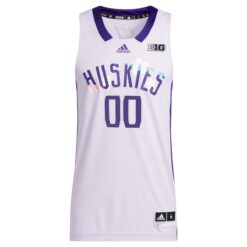 Alternative view of Custom Washington Huskies Basketball 2021/22 White Special Jersey w/ B1G Patch - All Stitched