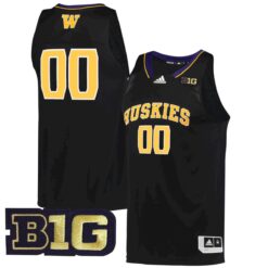 Custom Washington Huskies Basketball 2021/22 Black Throwback Jersey w/ B1G Patch - All Stitched