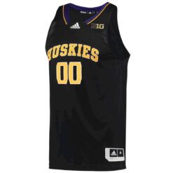 Alternative view of Custom Washington Huskies Basketball 2021/22 Black Throwback Jersey w/ B1G Patch - All Stitched