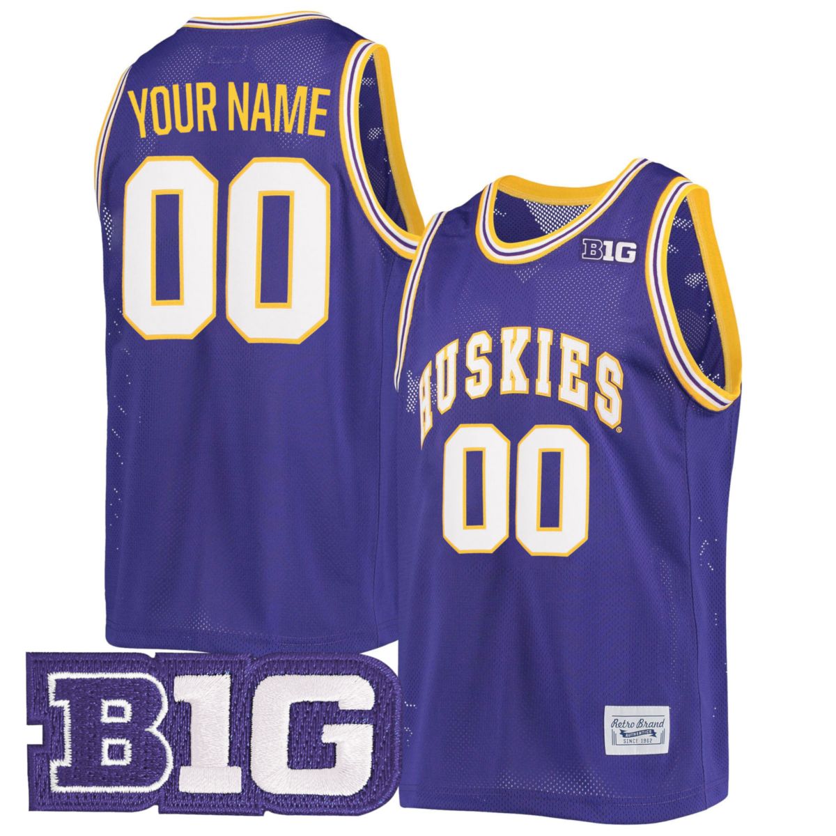 Custom Washington Huskies Basketball Purple Commemorative Classic Jersey w/ B1G Patch - All Stitched