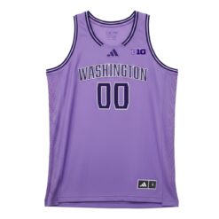 Alternative view of Custom Washington Huskies Basketball 2025/26 Lavender Alternate Jersey w/ B1G Patch - All Stitched