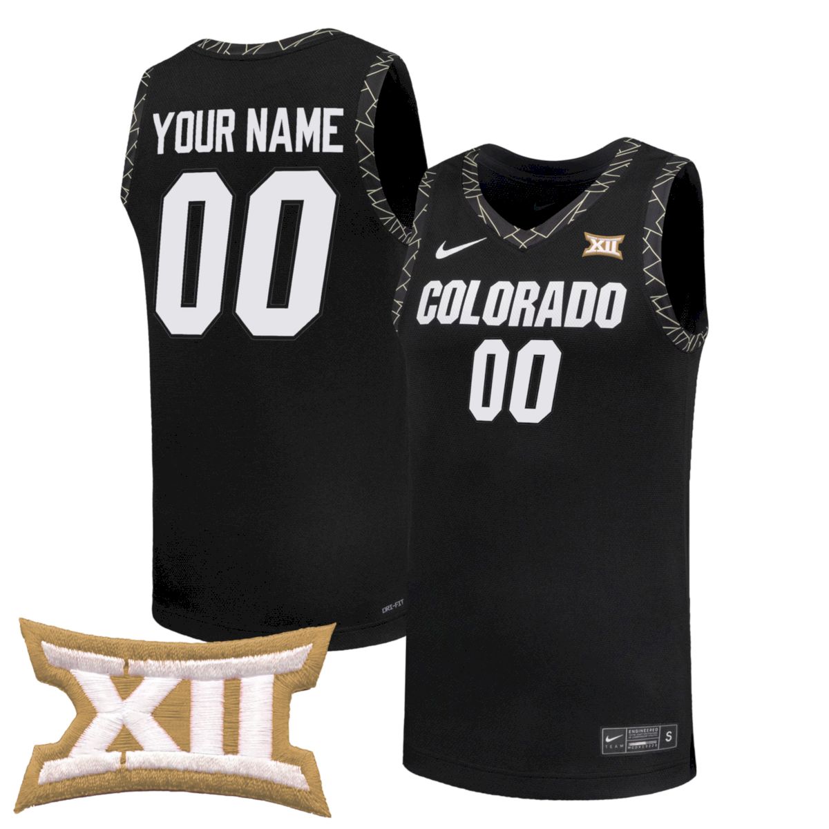 Custom Colorado Buffaloes Basketball 2025/26 Black Away Jersey w/ XII Patch - All Stitched