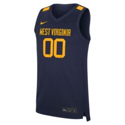 Alternative view of Custom West Virginia Mountaineers Basketball Navy Away Jersey - All Stitched