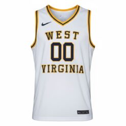 Alternative view of Custom West Virginia Mountaineers Basketball White Throwback Jersey - All Stitched