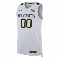 Alternative view of Custom West Virginia Mountaineers Basketball White Home Jersey w/ XII Patch - All Stitched