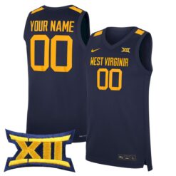 Custom West Virginia Mountaineers Basketball Navy Away Jersey w/ XII Patch - All Stitched