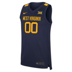 Alternative view of Custom West Virginia Mountaineers Basketball Navy Away Jersey w/ XII Patch - All Stitched