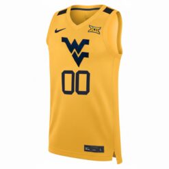 Alternative view of Custom West Virginia Mountaineers Basketball Gold Alternate Jersey w/ XII Patch - All Stitched