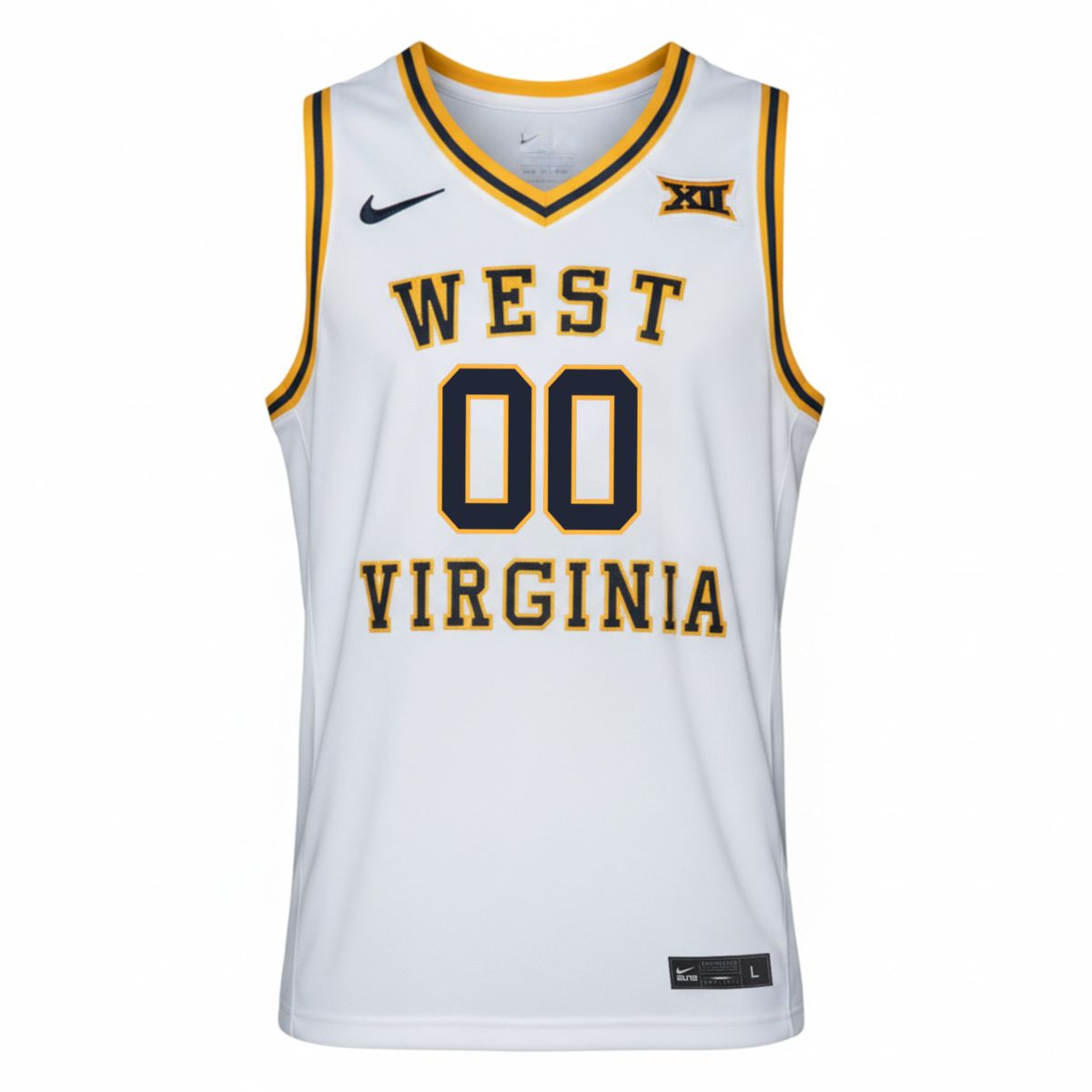 Custom West Virginia Mountaineers Basketball White Throwback Jersey w/ XII Patch - All Stitched - Image 2