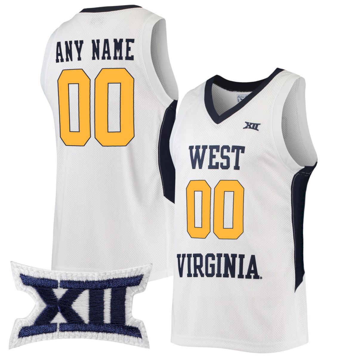 Custom West Virginia Mountaineers Basketball White Commemorative Classic Jersey w/ XII Patch - All Stitched