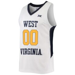 Alternative view of Custom West Virginia Mountaineers Basketball White Commemorative Classic Jersey w/ XII Patch - All Stitched