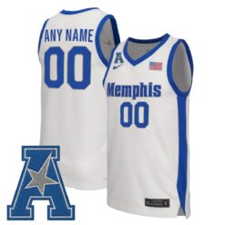 Custom Memphis Tigers Basketball White Home Jersey w/ AAC Patch - All Stitched