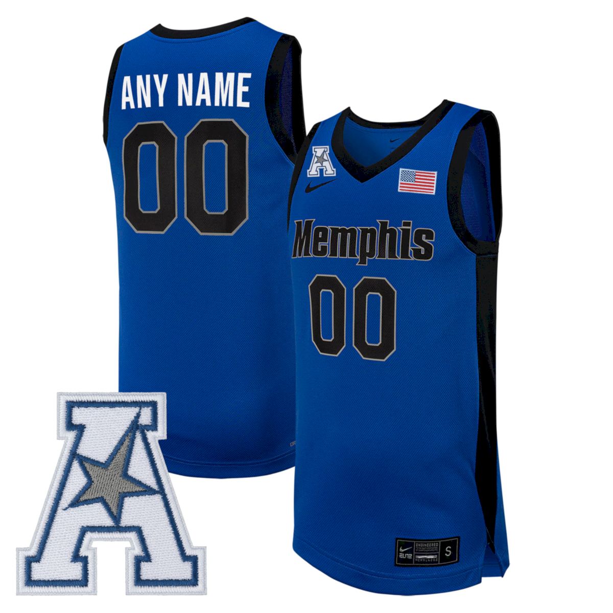 Custom Memphis Tigers Basketball Royal Blue Away Jersey w/ AAC Patch - All Stitched