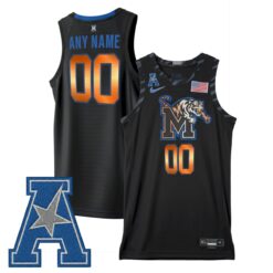 Custom Memphis Tigers Basketball Black Alternate Jersey w/ AAC Patch - All Stitched