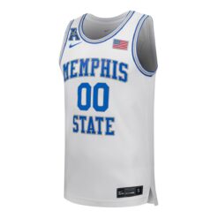 Alternative view of Custom Memphis Tigers Basketball White Throwback Home Jersey w/ AAC Patch - All Stitched