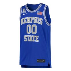 Alternative view of Custom Memphis Tigers Basketball Royal Blue Throwback Away Jersey w/ AAC Patch - All Stitched