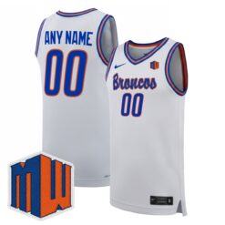 Custom Boise State Broncos Basketball 2025/26 White Away Jersey w/ MW Patch - All Stitched