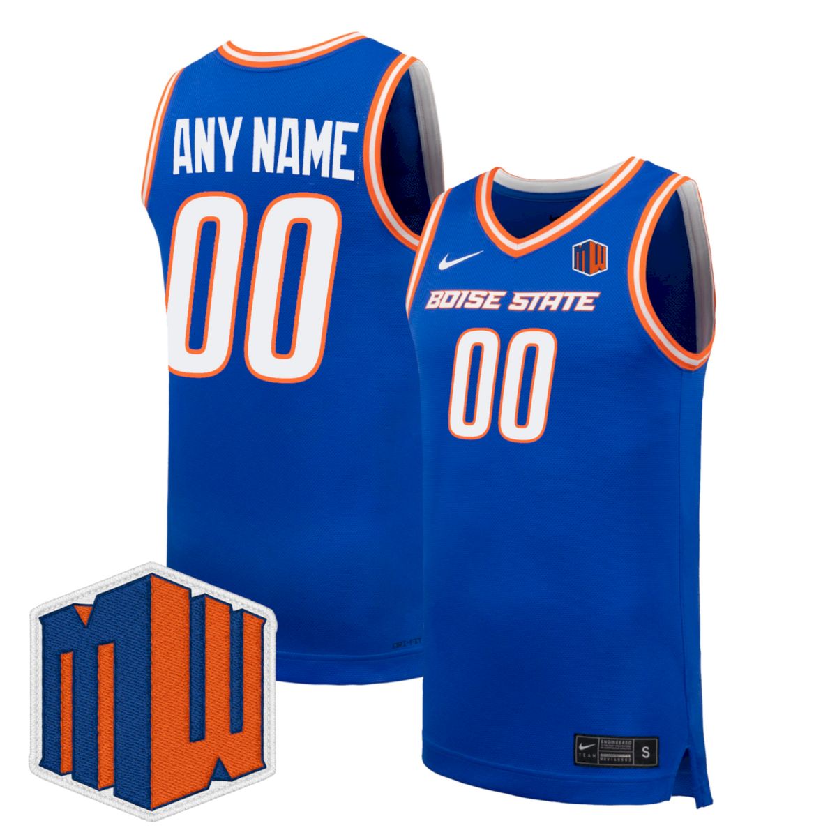 Custom Boise State Broncos Basketball 2025/26 Royal Alternate Jersey w/ MW Patch - All Stitched
