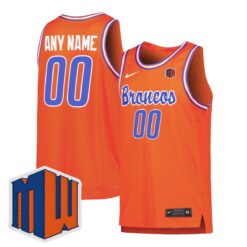 Custom Boise State Broncos Basketball Orange Retro Throwback Jersey w/ MW Patch - All Stitched
