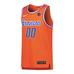 Alternative view of Custom Boise State Broncos Basketball Orange Retro Throwback Jersey w/ MW Patch - All Stitched