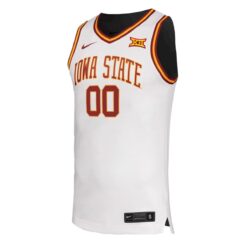 Alternative view of Custom Iowa State Cyclones Basketball White Home Jersey w/ XII Patch - All Stitched
