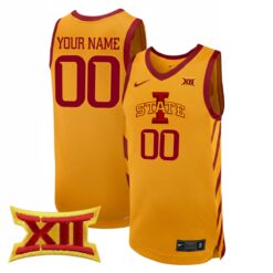 Custom Iowa State Cyclones Basketball Gold Alternate Jersey w/ XII Patch - All Stitched