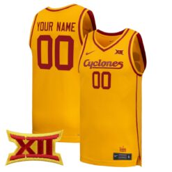 Custom Iowa State Cyclones Basketball Gold 2nd Alternate Jersey w/ XII Patch - All Stitched