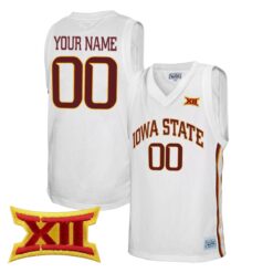 Custom Iowa State Cyclones Basketball White Retro Throwback Jersey w/ XII Patch - All Stitched