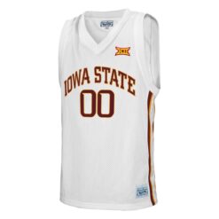 Alternative view of Custom Iowa State Cyclones Basketball White Retro Throwback Jersey w/ XII Patch - All Stitched