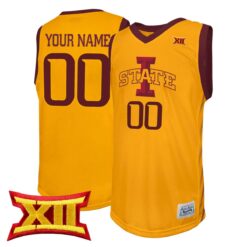 Custom Iowa State Cyclones Basketball Gold Retro Throwback Jersey w/ XII Patch - All Stitched