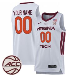 Custom Virginia Tech Hokies Basketball White Home Jersey w/ ACC Patch - All Stitched