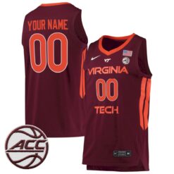 Custom Virginia Tech Hokies Basketball Maroon Away Jersey w/ ACC Patch - All Stitched