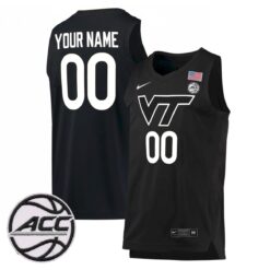 Custom Virginia Tech Hokies Basketball Black Alternate Jersey w/ ACC Patch - All Stitched