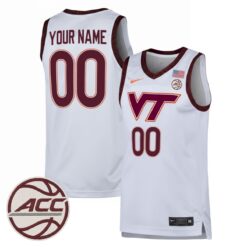 Custom Virginia Tech Hokies Basketball White Jersey w/ ACC Patch - All Stitched