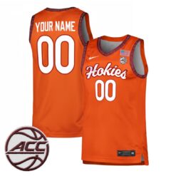 Custom Virginia Tech Hokies Basketball Orange Jersey w/ ACC Patch - All Stitched