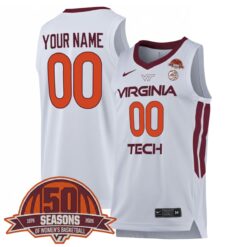 Custom Virginia Tech Hokies Basketball 50th Anniversary White Home Jersey - All Stitched