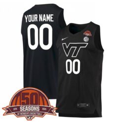 Custom Virginia Tech Hokies Basketball 50th Anniversary Black Alternate Jersey - All Stitched
