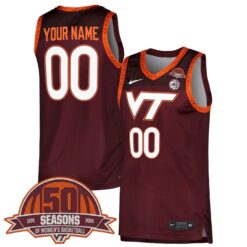 Custom Virginia Tech Hokies Basketball 50th Anniversary Maroon Jersey - All Stitched