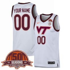 Custom Virginia Tech Hokies Basketball 50th Anniversary White Jersey - All Stitched
