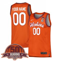 Custom Virginia Tech Hokies Basketball 50th Anniversary Orange Jersey - All Stitched