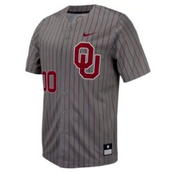 Alternative view of Custom Oklahoma Sooners Baseball Grey Pinstripe Game Jersey - All Stitched