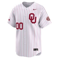 Alternative view of Custom Oklahoma Sooners Baseball White Pinstripe Limited Jersey w/ SEC Patch - All Stitched