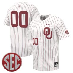 Custom Oklahoma Sooners Baseball White Pinstripe Game Jersey w/ SEC Patch - All Stitched