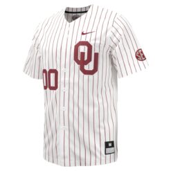 Alternative view of Custom Oklahoma Sooners Baseball White Pinstripe Game Jersey w/ SEC Patch - All Stitched