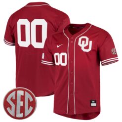 Custom Oklahoma Sooners Baseball Crimson Game Jersey w/ SEC Patch - All Stitched