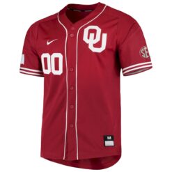 Alternative view of Custom Oklahoma Sooners Baseball Crimson Game Jersey w/ SEC Patch - All Stitched